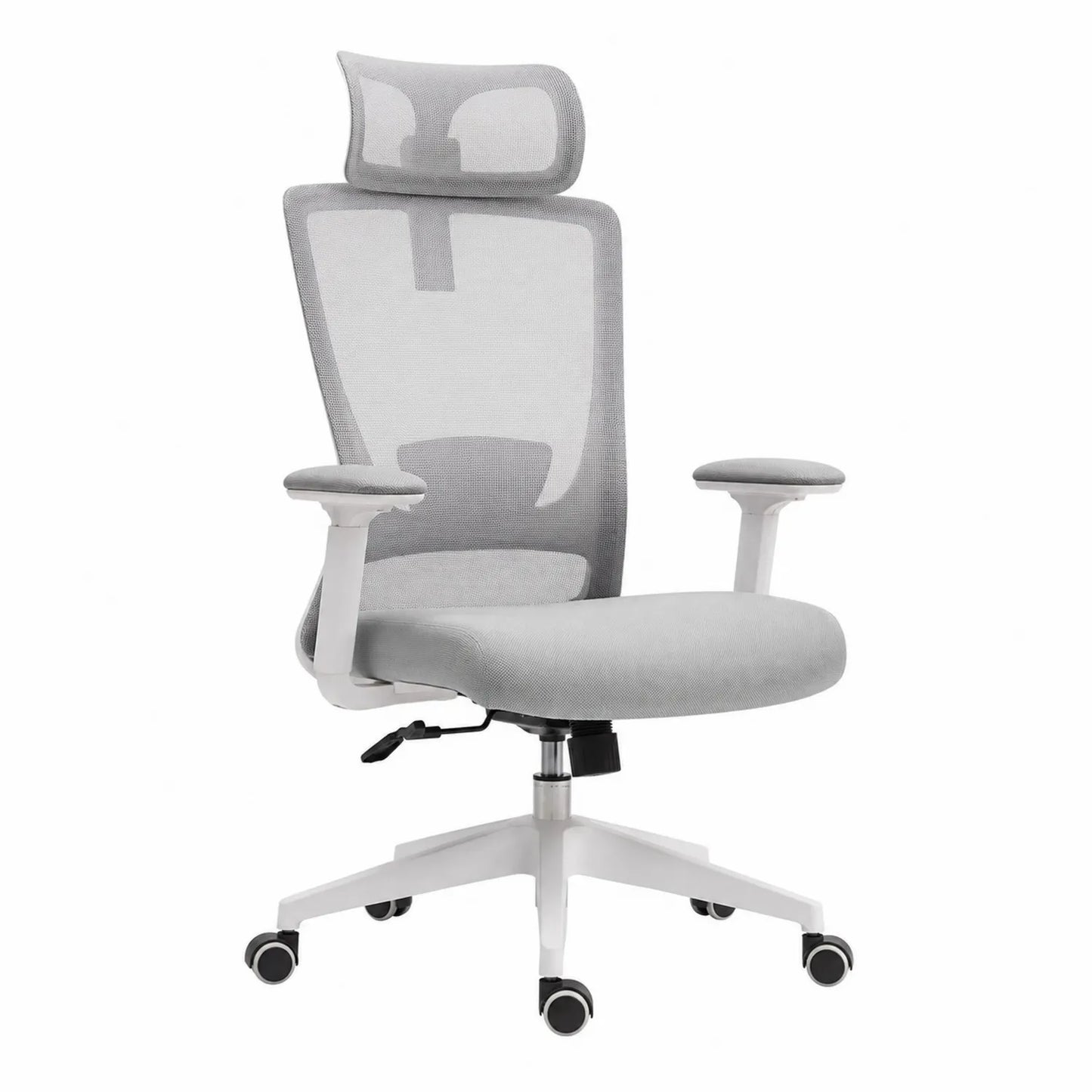 Krzesło biurowe ergonomiczne z regulowanym zagłówkiem i podłokietnikami szare