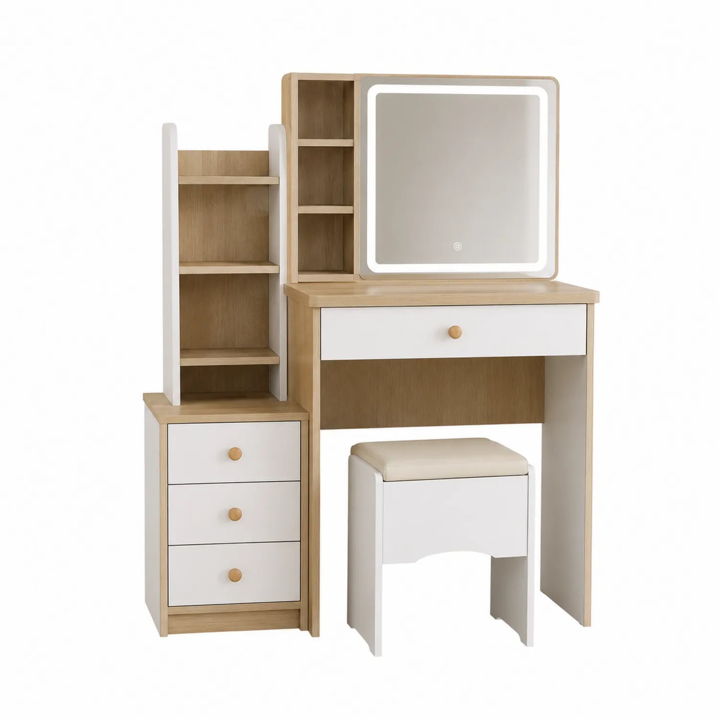 Toaletka z lustrem LED MDF Biały/Dębowy 132x90x40 cm