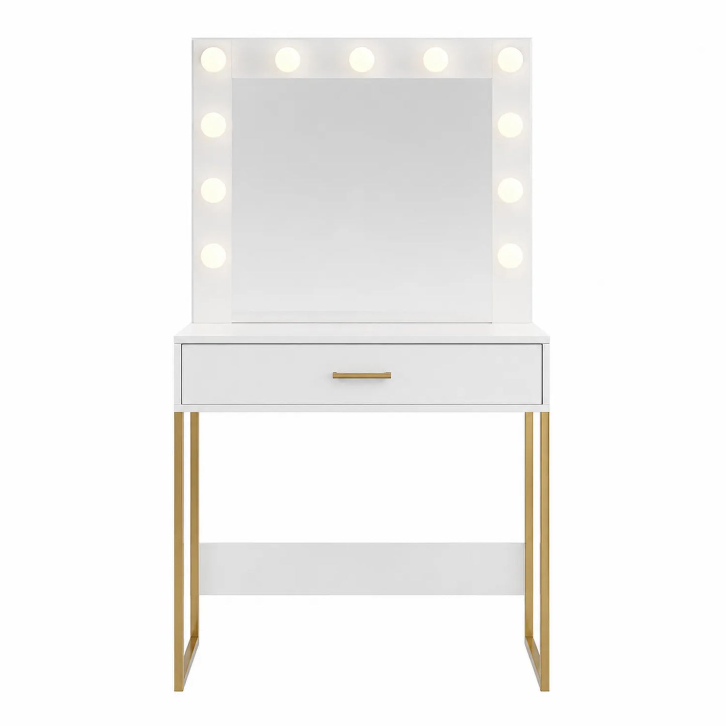 Toaletka LED Biała Złote Nogi Szuflada 80x40x140 cm