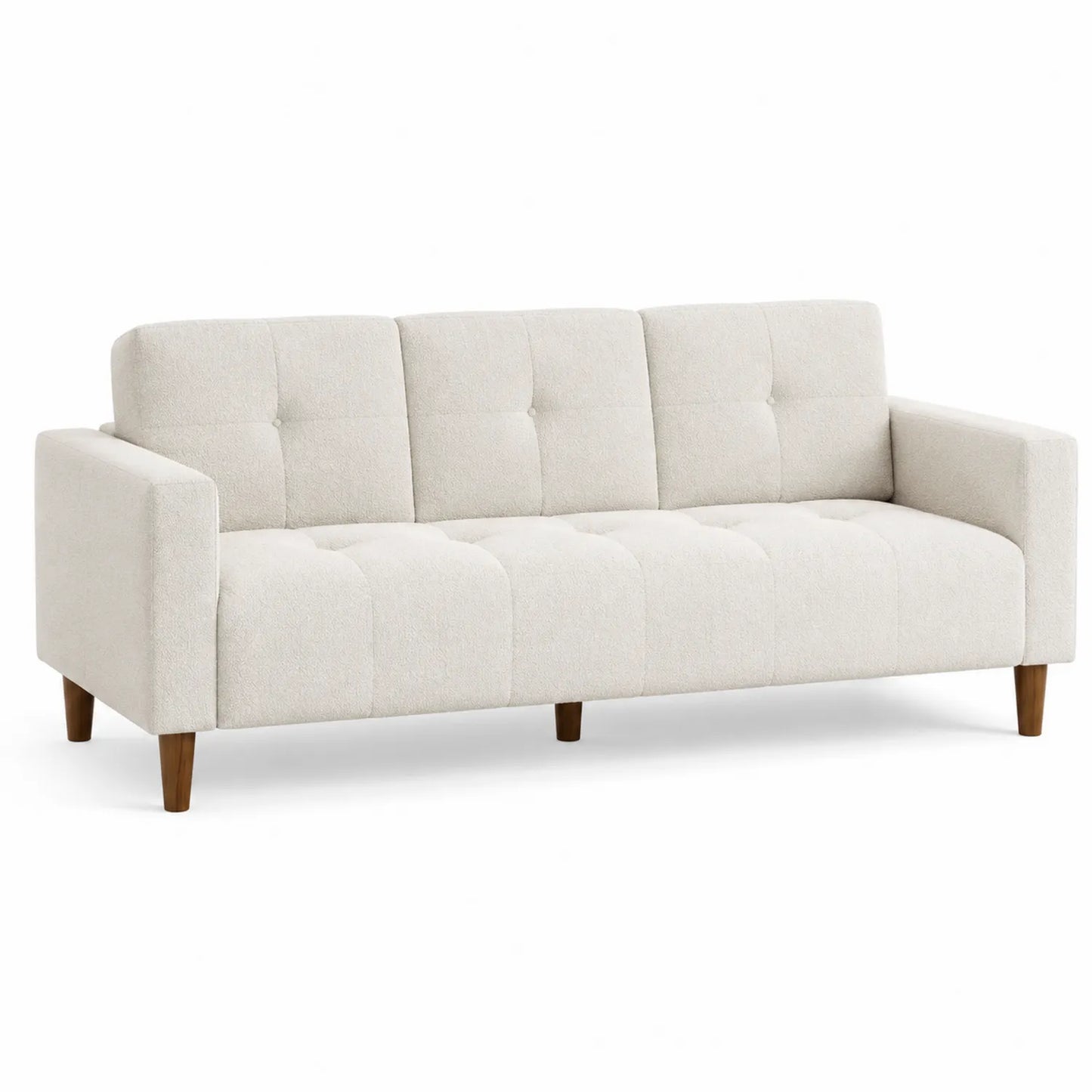Kremowa Sofa Trzyosobowa z Drewnianą Ramą