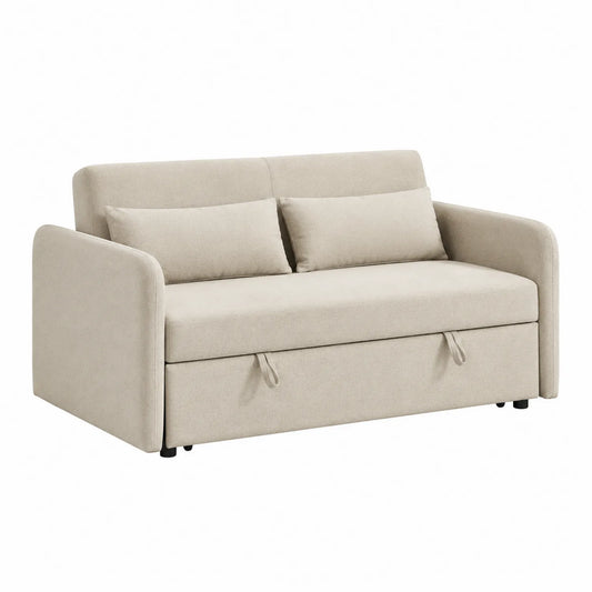Sofa rozkładana z funkcją spania tkanina beżowa 200 cm