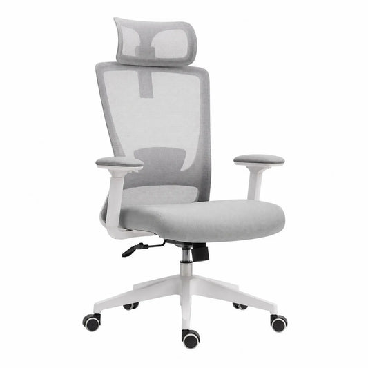 Krzesło biurowe ergonomiczne z regulowanym zagłówkiem i podłokietnikami szare
