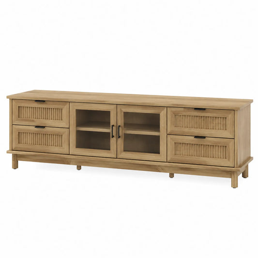 Szafka RTV drewniana z drzwiami szklanymi dąb 150x40x50 cm