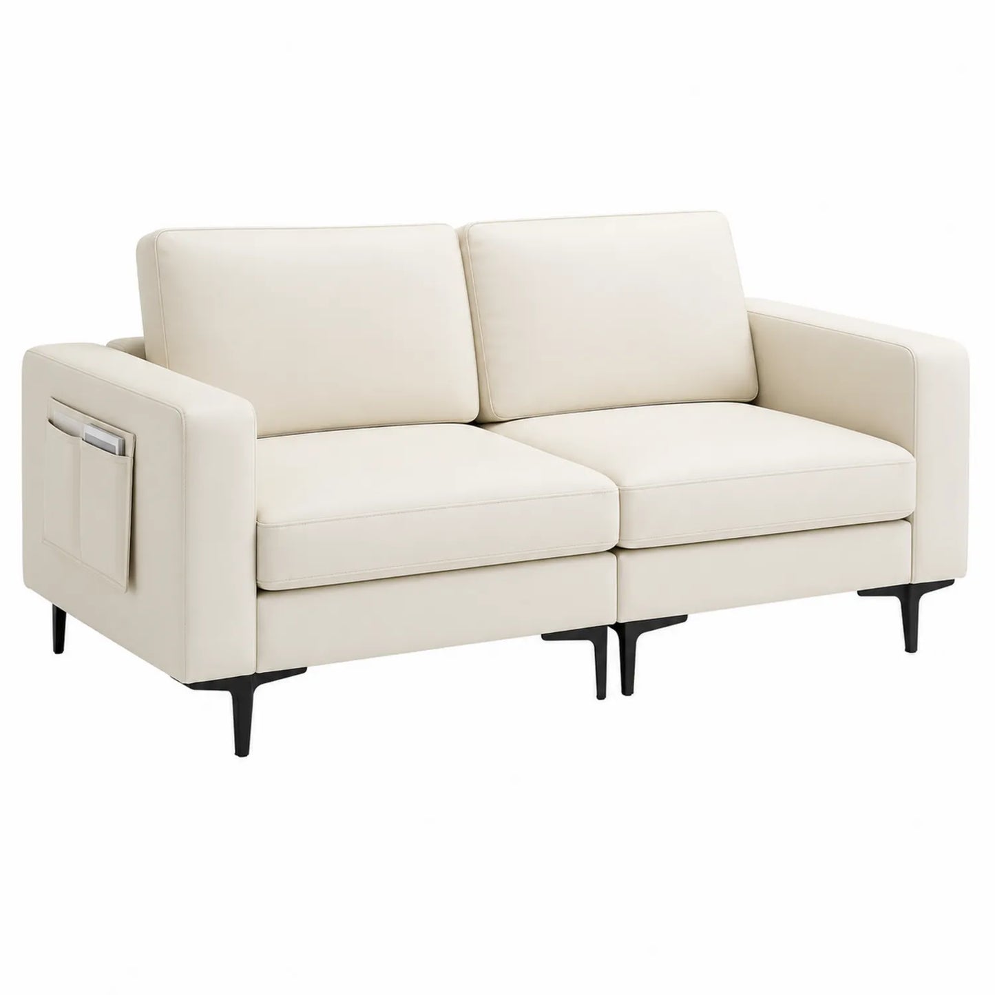 Sofa dwuosobowa z kremowej skóry PU 150x85x75 cm