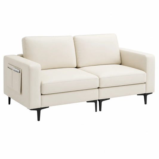 Sofa dwuosobowa z kremowej skóry PU 150x85x75 cm