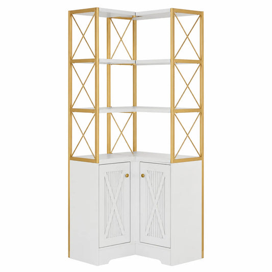 Regał narożny metalowy biały i złoty z MDF 170x70x40 cm