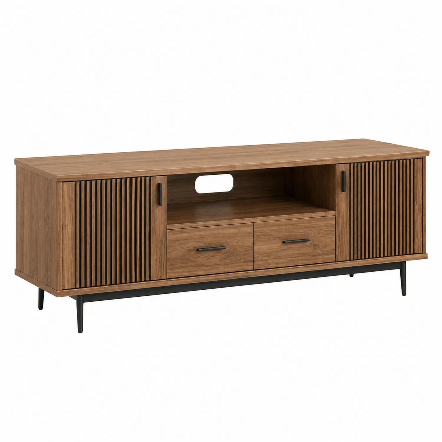 Szafka RTV z płyty MDF z wykończeniem drewnianym, brązowa 150x40x50 cm