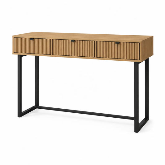 Konsola z trzema szufladami drewno metal czarna 120x35x80 cm
