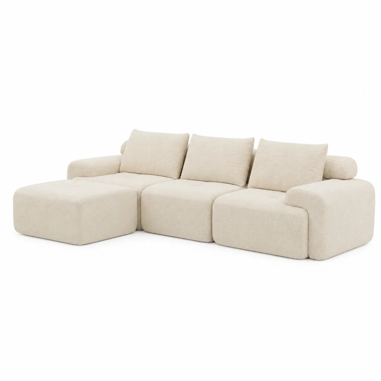 Narożna Sofa Bouclé Beżowa z Podnóżkiem 250cm