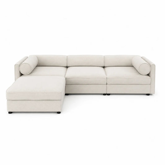 Sofa narożna z tkaniny beżowy 300x200x85 cm