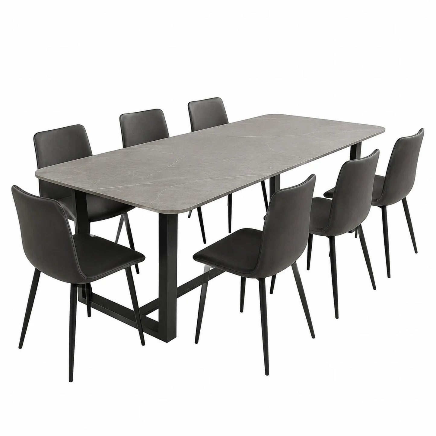 Zestaw stół do jadalni z blatem ceramicznym i 8 krzesłami z ekoskóry