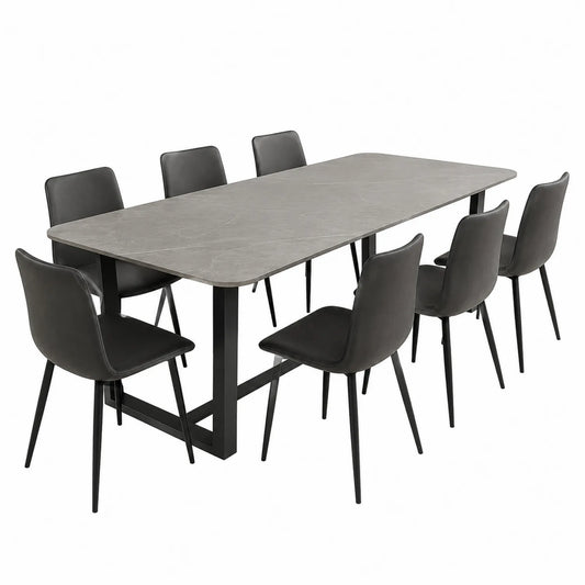Zestaw stół do jadalni z blatem ceramicznym i 8 krzesłami z ekoskóry
