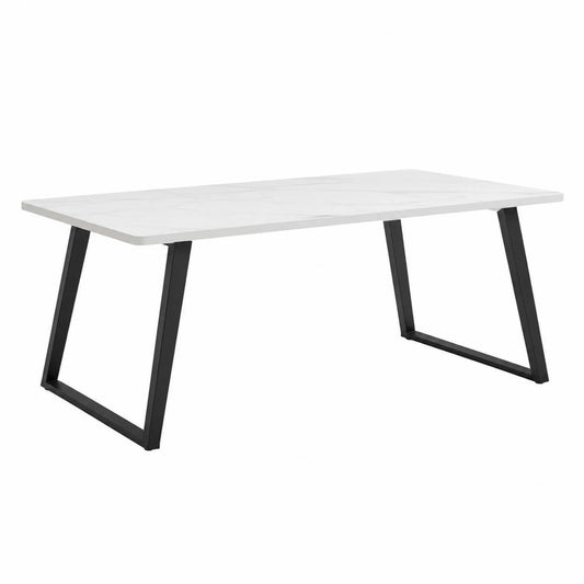 Stół jadalniany prostokątny z marmurowym blatem i czarnymi nogami stalowymi 200x90 cm